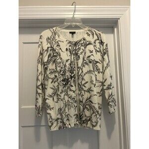 Talbots Women Size Medium Black Ivory Toile Button Cardigan Classic Preppy Thin